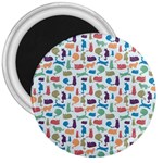 Blue Colorful Cats Silhouettes Pattern 3  Magnets