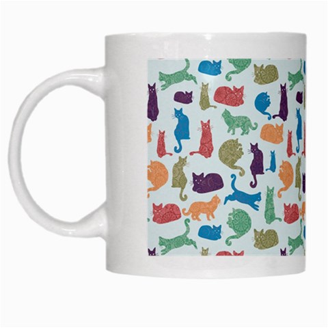 Blue Colorful Cats Silhouettes Pattern White Mugs from mytees Left