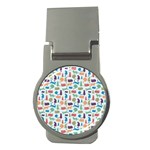 Blue Colorful Cats Silhouettes Pattern Money Clips (Round) 