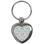 Blue Colorful Cats Silhouettes Pattern Key Chains (Heart) 