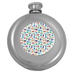 Blue Colorful Cats Silhouettes Pattern Round Hip Flask (5 oz)