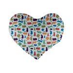Blue Colorful Cats Silhouettes Pattern Standard 16  Premium Heart Shape Cushions