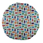 Blue Colorful Cats Silhouettes Pattern Large 18  Premium Flano Round Cushions