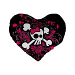 Girly Skull & Crossbones Standard 16  Premium Flano Heart Shape Cushion 