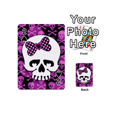 Pink Polka Dot Bow Skull Playing Cards 54 Designs (Mini) from mytees Front - Spade2