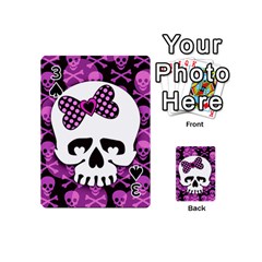 Pink Polka Dot Bow Skull Playing Cards 54 Designs (Mini) from mytees Front - Spade3
