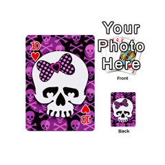 Pink Polka Dot Bow Skull Playing Cards 54 Designs (Mini) from mytees Front - Heart10