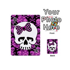 Pink Polka Dot Bow Skull Playing Cards 54 Designs (Mini) from mytees Front - Spade10