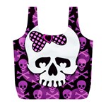 Pink Polka Dot Bow Skull Full Print Recycle Bag (L)