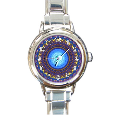 Blue Violet Midnight Sun Mandala Boho Hipppie Round Italian Charm Watch from mytees Front