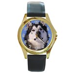 Alaskan Malamute Dog Round Gold Metal Watch