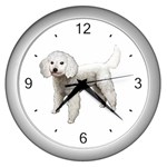 White Poodle Dog Gifts BW Wall Clock (Silver)