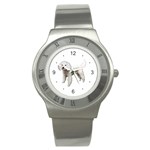 White Poodle Dog Gifts BW Stainless Steel Watch