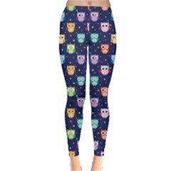 Navy Tone Colorful Owls Pattern Leggings 