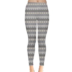 Gray Horizontal Abstract Geometric Ancient Greek Pattern Leggings