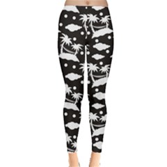 Black Pattern With Silhouettes Coconut Palm Trees Hammock Women s Leggings