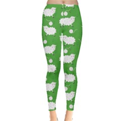 Green Sheeps And Balls For Knitting Women s Leggings