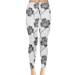 Gray Engraved Pattern Four Leaf Clover Leggings