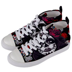 Mexican Skull Lady Women s Mid-top Canvas Sneakers
