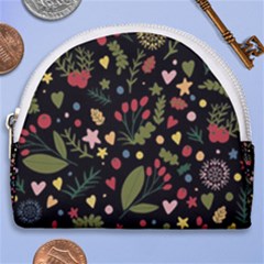Floral Christmas Pattern  Horseshoe Style Canvas Pouch