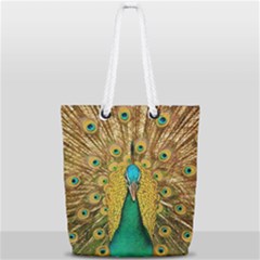 Peacock Feather Bird Peafowl Full Print Rope Handle Tote (small)
