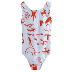 Petroglyph Art Symbols Art Rock Kids  Cut-out Back One Piece Swimsuit