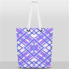 Geometric Plaid Purple Blue Full Print Rope Handle Tote (small)