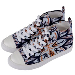 White Black And Orange Illustration Women s Mid-top Canvas Sneakers