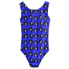 Retro Girl Daisy Chain Pattern Blue Kids  Cut-out Back One Piece Swimsuit