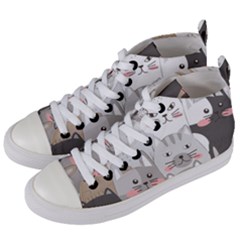 Hand Draw Cats Seamless Pattern Women s Mid-top Canvas Sneakers