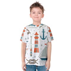 Nautical Elements Pattern Background Kids  Cotton Tee