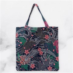 Japanese Wave Koi Illustration Seamless Pattern Grocery Tote Bag