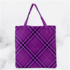 Purple And Black Plaid Grocery Tote Bag