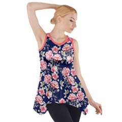 Flower Blue Side Drop Tank Tunic