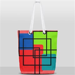 Colorful Rectangle Boxes Full Print Rope Handle Tote (small)