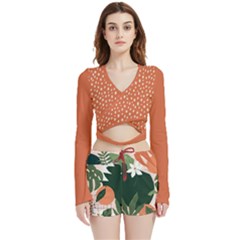 Tropical Polka Plants 2 Velvet Wrap Crop Top And Shorts Set