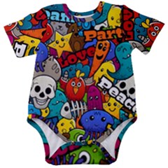 Graffiti Characters Seamless Pattern Baby Short Sleeve Onesie Bodysuit