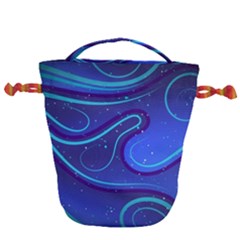 Wavy Abstract Blue Drawstring Bucket Bag
