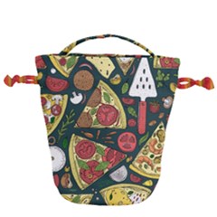Vector-seamless-pizza-slice-pattern-hand-drawn-pizza-illustration-great-pizzeria-menu-background Drawstring Bucket Bag