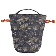 Elegant-pattern-with-golden-tropical-leaves Drawstring Bucket Bag