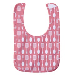 Coral And White Kitchen Utensils Pattern Baby Bib