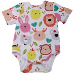 Cute Animals Cartoon Seamless Background Baby Short Sleeve Bodysuit