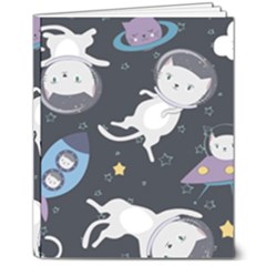 Space Cat Illustration Pattern Astronaut 8  X 10  Hardcover Notebook