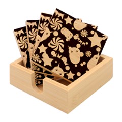 Owl-pattern-background Bamboo Coaster Set