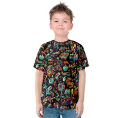 Cartoon Monster Pattern Abstract Background Kids  Cotton Tee