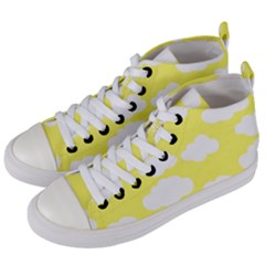 Cute Yellow White Clouds Women s Mid-top Canvas Sneakers