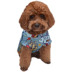 Cartoon Underwater Seamless Pattern With Crab Fish Seahorse Coral Marine Elements Dog T-shirt