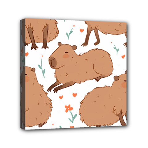 Capybara Art T- Shirt Cute Capybaras Illustration T- Shirt Yoga Reflexion Pose T- Shirtyoga Reflexion Pose T- Shirt Mini Canvas 6  X 6  (stretched)