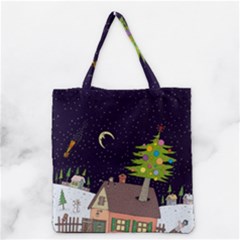 House Tree Man Moon Night Stars Grocery Tote Bag
