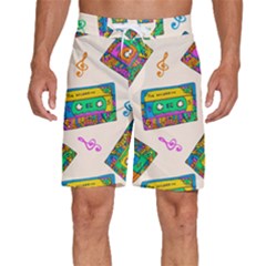 Seamless Pattern With Colorful Cassettes Hippie Style Doodle Musical Texture Wrapping Fabric Vector Men s Beach Shorts